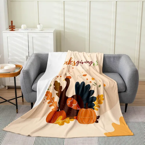 Miniatura 12 de Bonita manta de franela de vellón de pavo para cosecha, manta de Acción de Gracias para cama, sofá, decoración de otoño, decoración de otoño, manta