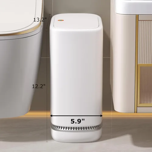 Miniatura 4 de O-MART Basurero de baño con tapa, delgado de 3.2 galones, cesta de basura superior de prensa estrecha para control de olores y a prueba de perros