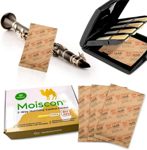 Miniatura 6 de Wisesorb Paquetes de control de humedad bidireccionales 49% para guitarras e instrumentos de madera - Absorbentes de humedad de 70g