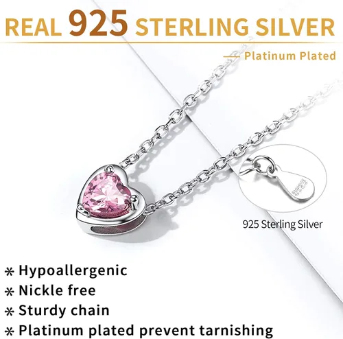 Miniatura 4 de ChicSilver 925 Sterling Silver 12 Months Sparkling Round Cut Created Birthstone Pendant Necklace, 16 Inch Rolo Chain (with Gift Box)