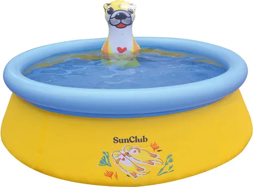 JLeisure Sun Club - Piscina inflable de 5 pies y 2 personas para exteriores sobre el suelo con aerosol de nutria marina 3D, amarillo/azul