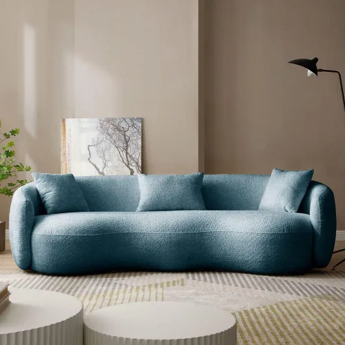 Miniatura 11 de WILLIAMSPACE Sofá curvado de 101 pulgadas, moderno sofá boucle tapizado de gran tamaño con 4 almohadas, sofá de peluche de 4 asientos para sala