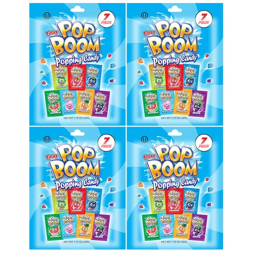 Miniatura 10 de Tiltay Pop Boom Popping Candy - Surtido de 4 sabores, fresa, cereza cola, manzana verde, frambuesa azul, 12 paquetes