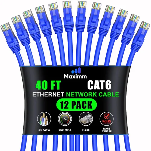 Miniatura 51 de Maximm Cable Ethernet Cat 6 – 7 pies (paquete de 12), LAN de alta velocidad, Internet, parche y cable de red, UTP, 10 Gbps, 550 MHz, color azul