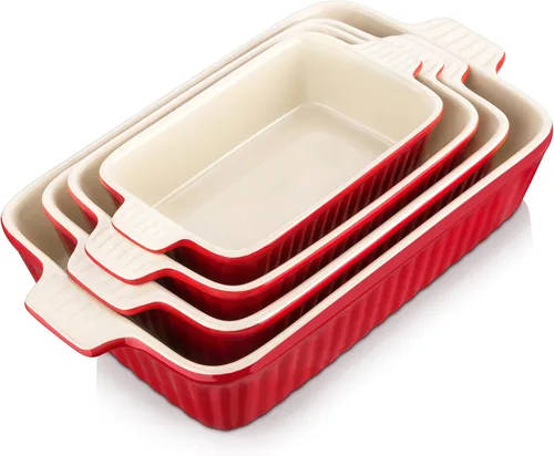 Miniatura 10 de MALACASA Cacerola para horno, platos de cerámica para hornear, juegos de 4 platos de cerámica, sartenes rectangulares para lasaña profundas con asas