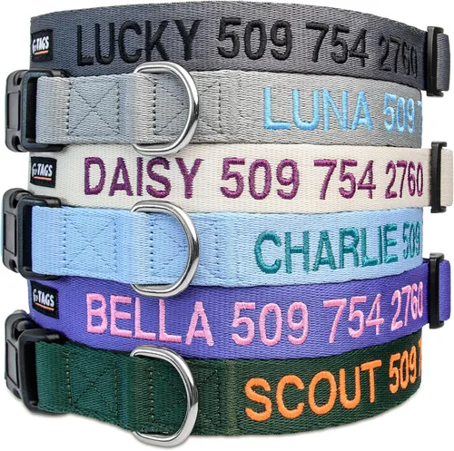 Miniatura 2 de Collar para perros personalizado, collares bordados con nombre de mascota y número de teléfono, azul, negro, rosa, rojo y naranja collares