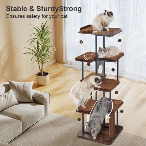 Miniatura 3 de FourFurPets Árbol para gatos extra grande, torre para gatos XXL de 66.4 pulgadas para gatos de interior, grande y adultos de 20 libras, moderna