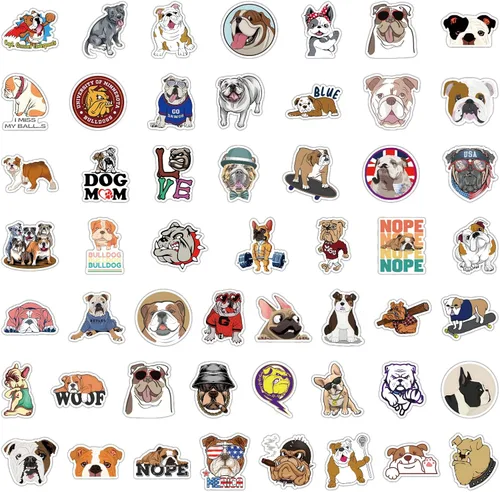 Miniatura 5 de Paquete de 100 calcomanías de Bulldog, calcomanías de vinilo lindas de Bulldog para juego, calcomanías para portátil, parachoques, botellas de agua