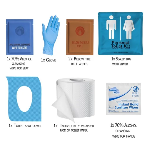 Miniatura 2 de Kit de inodoro personal para llevar, paquete de 10 unidades, kit de baño público desechable, envuelto individualmente para kit de protección