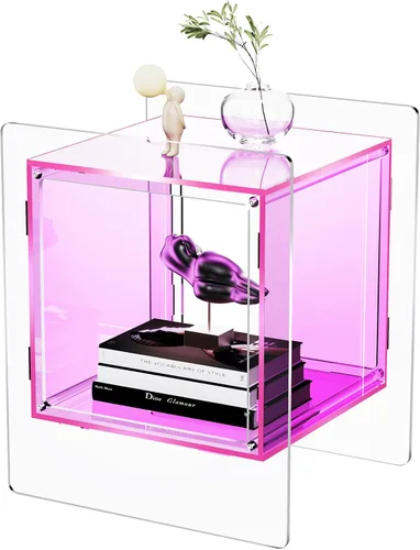 Miniatura 16 de Mesita de noche acrílica colorida con estante de almacenamiento abierto, mesa auxiliar transparente para sala de estar (1, negro)