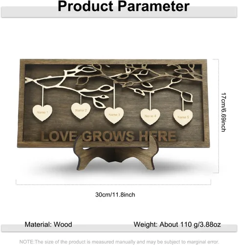 Miniatura 4 de Joyforisa Regalos para mamá y abuela, marco personalizado del árbol de la vida con corazones y nombres, marco de árbol familiar de madera Estilo 1