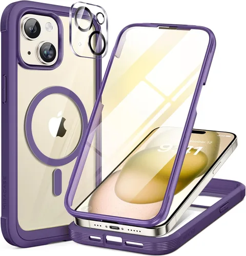 Miniatura 25 de Miracase Funda para iPhone 13 de 6.1 pulgadas, [sin burbujas] funda de teléfono de cuerpo completo con pantalla de vidrio completa integrada, sin