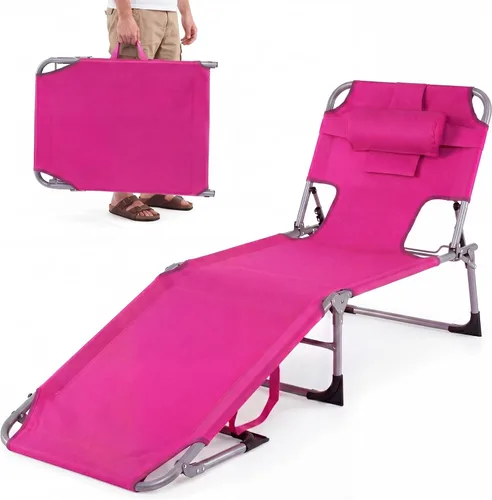 Miniatura 11 de Goplus Silla bronceadora, silla de playa plegable con agujero para cara y brazo, posición ajustable, almohada extraíble, bolsillo lateral, silla
