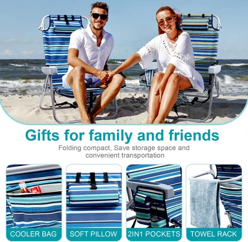 Miniatura 3 de Yestomo Sillas de playa para adultos, resistentes, compactas, portátiles, plegables, con correas de mochila y bolsa grande para enfriar, soporta