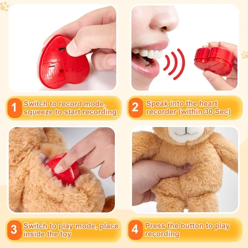 Miniatura 3 de Oso de peluche de 12 pulgadas con latido grabado, juguete de voz grabador de peluche, oso suave de peluche esponjoso, regalos de mensajes