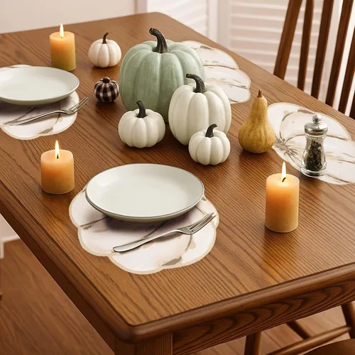 Miniatura 7 de Simplebrand Juego de 4 manteles individuales con estampado de calabaza beige para cocina, resistentes a las manchas, protegen la mesa del comedor