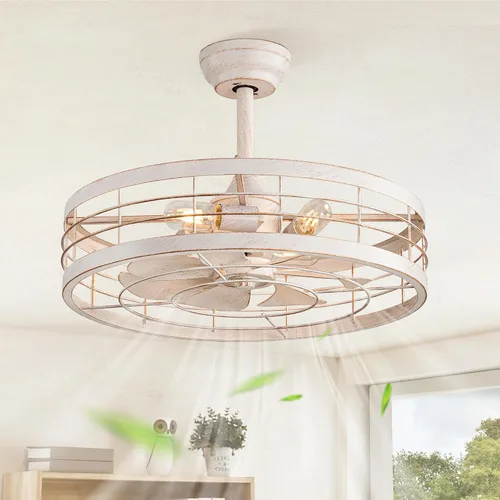 Miniatura 16 de LEDIARY - Ventilador de techo 16.5 pulgadas con jaula y luz, diseño industrial, estilo granja, para cocina, dormitorio, exterior, control remoto, 6
