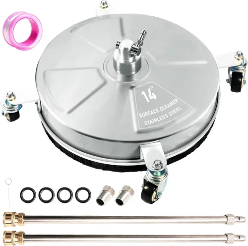 Miniatura 8 de Limpiador de superficies para hidrolavadora de 14 pulgadas con 4 ruedas, limpiador de superficies de acero inoxidable azul recubierto para entrada