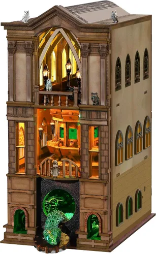 Miniatura 9 de Kit miniatura de la catedral perdida – Kit de casa en miniatura para adultos, adolescentes, casa de muñecas, estantería de libros con luz LED