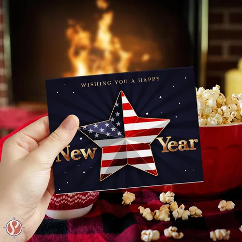Miniatura 2 de 2026 Wishing You A Happy New Year - Tarjetas de felicitación y sobres plegables de Navidad americana, tarjetas navideñas patrióticas de Estados