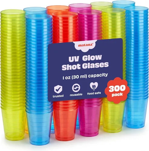 MATANA 300 vasos de chupito de plástico neón (1 onza), vasos de chupito de fiesta para degustación de vino, condimentos, salsa, chupitos de gelatina