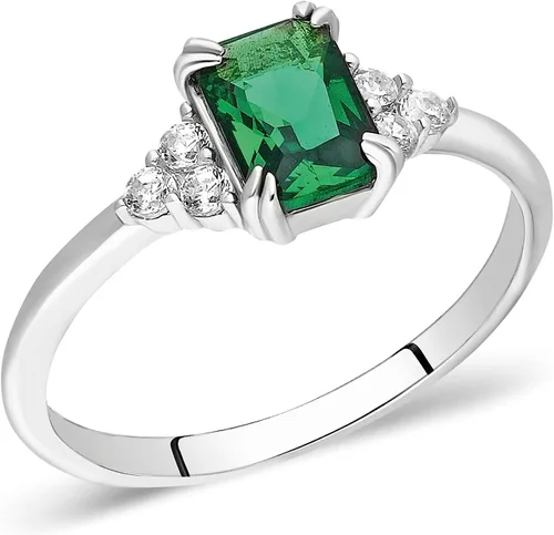 Miniatura 9 de Anillo de esmeralda de oro de 14 quilates Anillo de esmeralda y diamantes de oro macizo de 14 quilates para mujer Anillos apilables Anillo