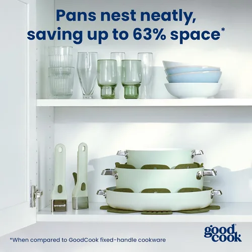 Miniatura 7 de GoodCook Juego de utensilios de cocina de cerámica de 14 piezas con asas extraíbles, ollas y sartenes antiadherentes, aptos para inducción y horno