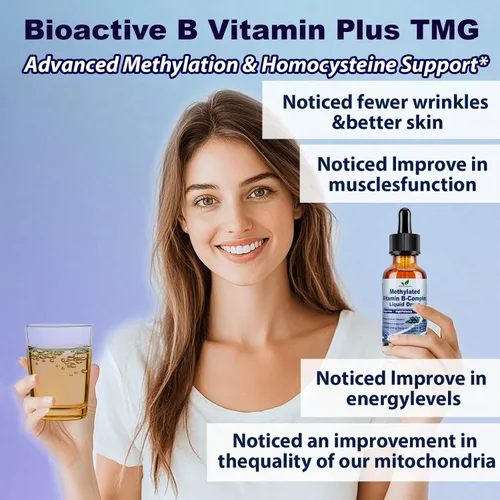Miniatura 6 de Paquete de 2 Gotas Líquidas de Complejo B Metilado Completo 9-en-1 Vitaminas Metil B con B12 Metilfolato Inositol Colina TMG Vitamina C E, Súper