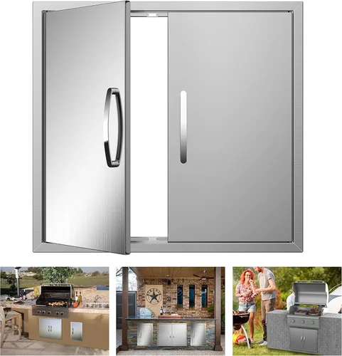 Puertas de cocina para exteriores, 26 pulgadas de ancho x 24 pulgadas de alto, puertas de acceso dobles para barbacoa, acero inoxidable 304 para