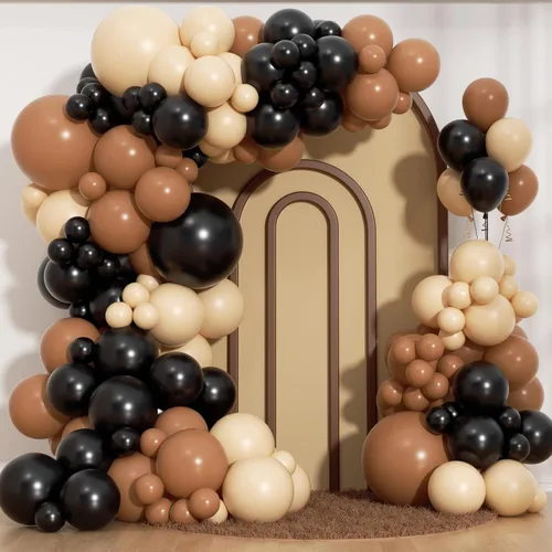 Kit de arco de globos negros y marrones, 184 piezas de guirnalda de globos color negro y marrón desnudo para baby shower de vaquero occidental,