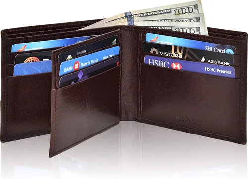 Miniatura 29 de Carteras plegables de cuero RFID hechas a mano para hombres en varios colores que ofrecen 9 tarjetas y 1 ranuras para identificación