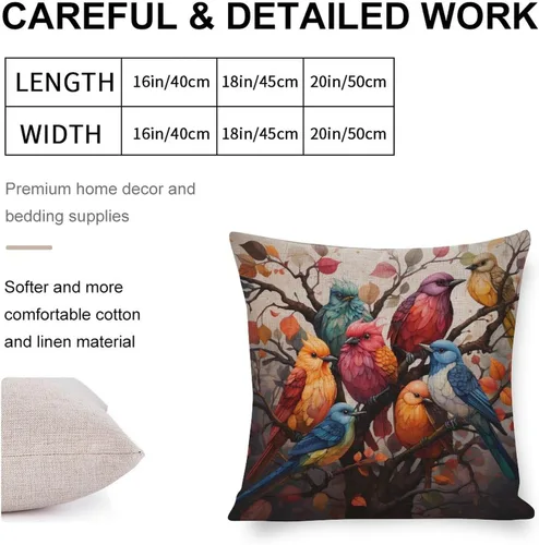 Miniatura 2 de Fundas de almohada coloridas con diseño de grupo de pájaros en un árbol, fundas de almohada frescas con pintura al óleo de pájaros en rama de árbol