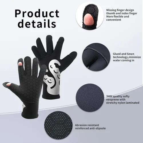 Miniatura 4 de nitescuba Dive Gloves, 3mm Neoprene Finger Exposed Wetsuit Gloves for Scuba Diving Snorkeling Surfing Fishing