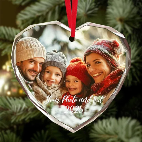 Adornos de Navidad personalizados 2025 – Decoración de cristal de Navidad personalizada con foto/nombre, adorno colgante de cristal de cristal para