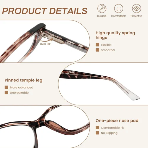 Miniatura 3 de JiSoo Gafas de lectura de ojo de gato de gran tamaño para mujer, elegantes lentes de lectura grandes para mujer con 2