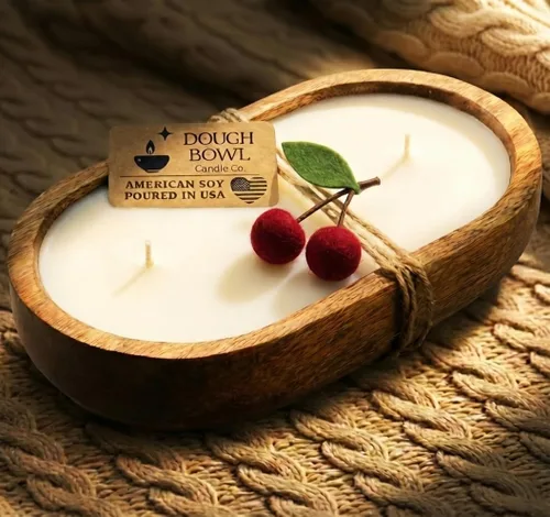Dough Bowl Candle Co. Cherry Candle - Black Cherry Bomb and Vanilla Scented Candles, 100% Soy Wax, Spring Gifts for Women and Men, 10x6 Large 3-Wick