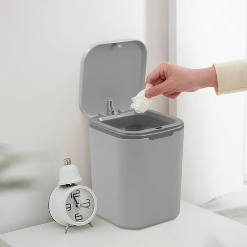 Miniatura 8 de Morcte - Cubo de basura pequeño de 0.5 galones, mini bote de basura gris para escritorio Mini papelera de escritorio, tapa de botón