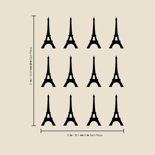 Miniatura 3 de Juego de 12 calcomanías de vinilo para pared, torres Eiffel, 6 x 3 pulgadas cada una, moderna, elegante, para el hogar, interior, exterior