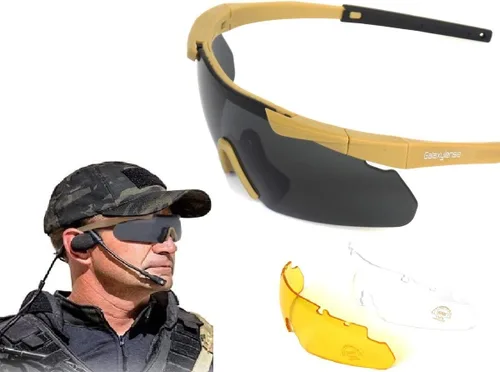 Miniatura 10 de GALAXYLENSE ICE - Gafas tácticas de combate para hombres, gafas de disparo, gafas de caza, lentes de repuesto de 3 colores Negro