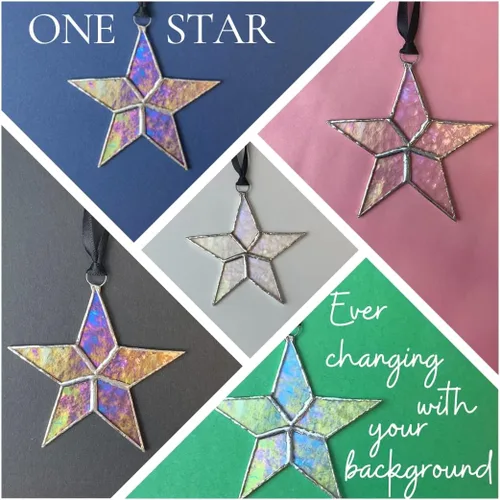 Miniatura 6 de Estrella de vidrieras iridiscente hecha a mano, regalo de mensaje de guerrero, aliento para tiempos difíciles, todo estará bien, regalo