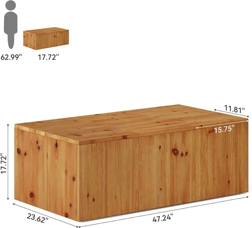 Miniatura 2 de Mesa auxiliar rectangular de madera maciza de 47 pulgadas, mesa central de granja con veta de madera natural, construcción resistente sin tambaleo