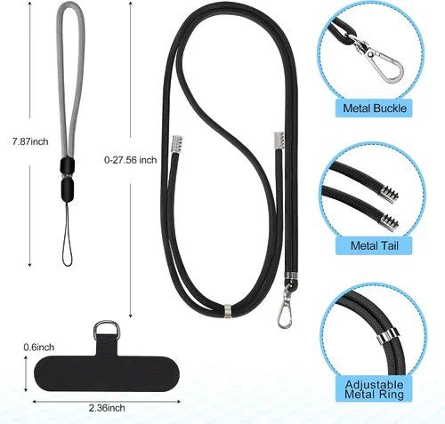 Miniatura 3 de Takyu Cordon para teléfono celular, cordon cruzado para teléfono con correa de cuello ajustable y paquete de 2 correas de muñeca para teléfono