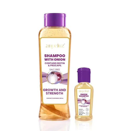 ANYELUZ Kit Duo - Champú de cebolla + tamaño mini de viaje, cuidado e hidratación del cabello, control de aceite y limpieza profunda, fórmula