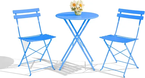 Miniatura 11 de GarveeLife Juego de Bistró Plegable de 3 Piezas, Juego de Muebles de Patio Plegables con Marco Premium, Mesa de Bistró para Exteriores y Juego de 2