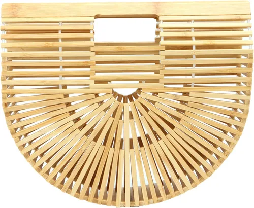 Miniatura 9 de Emprier Bolsas de bambú vintage para mujer, hechas a mano, bolsas de paja de verano, playa, bolsos de cesta