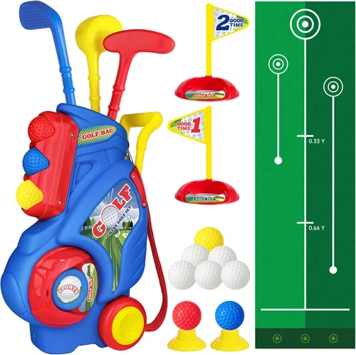 Juego de palos de golf para niños y niñas de 1, 2, 3, 4 años, juego de palos de golf para niños con carrito y tapete de puting, juguetes deportivos