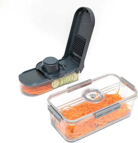 Cutesun - Recipientes apilables transparentes para frutas y verduras con tapa y rebanadora de mandolina 6 en 1 para cocina, rallador de queso,