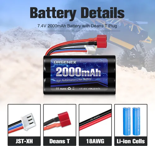 Miniatura 3 de Batería de iones de litio de 7.4 V 2000 mAh con enchufe en T estilo Dean, batería recargable RC 2S para WLtoys 4WD de alta velocidad y la mayoría
