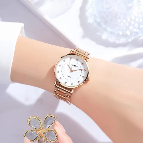 Miniatura 5 de SKMEI Women Watches Diamond Big Face Thin Slim Stainless Luxury Fashion Analog Quartz Waterproof Dress Casual Simple Ladies Female Rose Gold