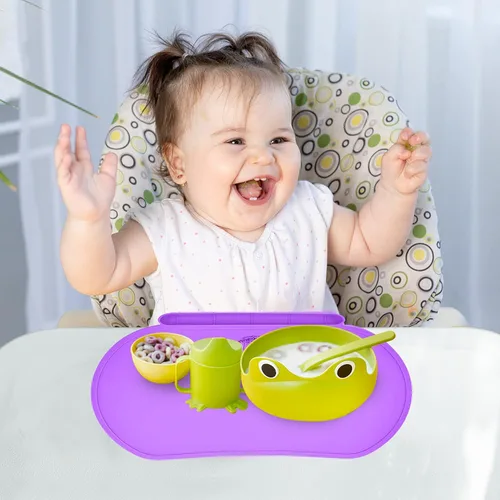 Miniatura 5 de Tapete individual de silicona para niños, Baby Mumbo, calidad alimentaria con bordes elevados únicos para la prevención de derrames, bandeja ligera